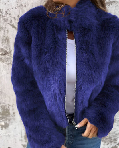 MIONA - High Collar Zipper Fluffy Jacket